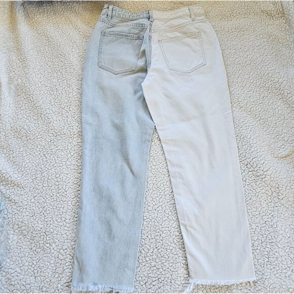 Two-Tone High-Waisted Straight-Leg Jeans Sz 11 Frayed Hem - Picture 4 of 7
